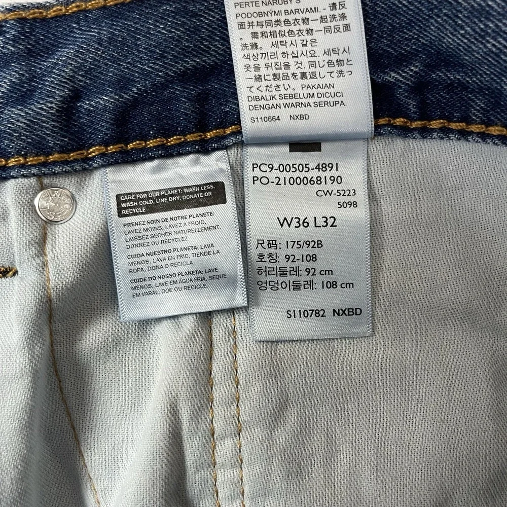 Levis 505 Jeans Mens 36x32 Blue Regular Fit Straight Medium Wash Denim Grunge